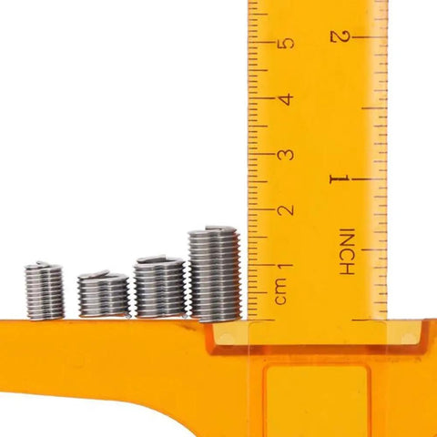 Must Have Heavy Duty Thread Repair Inserts Kit 110 Pcs Stainless Steel Wire Sleeve Inserts For Self Tapping Inner Threads M6 And M8 Automotive Repairs Damaged Hole Fix Durable Repair Kit For Cars And Trucks, stainless steel inserts next to ruler