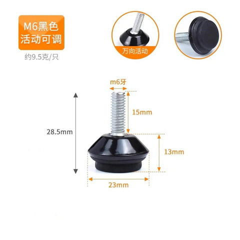 16 Pack Adjustable Furniture Leveling Feet, Tough as Nails Metal Levelers with M6 x 15mm Threaded Screws, dimensions shown