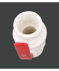 Premium White Pvc Ball Valve Pipe Fitting For Water Shut Off Smoother Than Butter Handle Leak Proof plumbing close-up view.