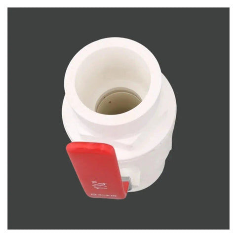 Premium White Pvc Ball Valve Pipe Fitting For Water Shut Off Smoother Than Butter Handle Leak Proof plumbing close-up view.
