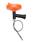 Heavy Duty Toilet Snake Auger And Pipe Clog Remover With Ergonomic Non Slip Handle in orange and black for unclogging.