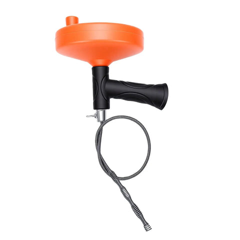 Heavy Duty Toilet Snake Auger And Pipe Clog Remover With Ergonomic Non Slip Handle in orange and black for unclogging.