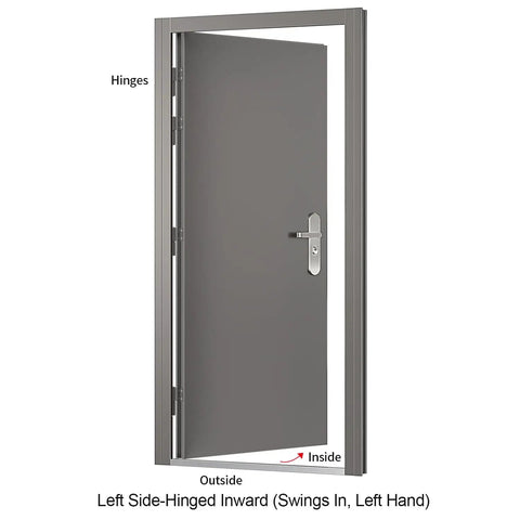 Quick Mount Steel Security Door With Frame And Hardware Gray Left Side Hinged Inward Swing Adjustable Width 32 And 11 Sixteenths To 35 Inches And Height 81 And 11 Sixteenths Inches Built To Last And Easy Install For A Solid Home Entry