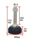 Eight Piece Heavy Duty Adjustable Furniture Leveling Feet With Three Inch Diameter Bases, M14 thread, 80mm pad, 133mm height.