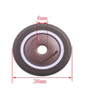 4 Pack 1.5 Inch TPE Rubber Casters Quiet Squeak Free Wheels With Bearings For Smooth Gliding Mobility Ideal For Furniture Carts And Household Use Easy To Install No Tools Required shown in close-up view with dimensions of 38mm diameter and 6mm width, showcasing TPE rubber material and bearing design for quiet, smooth movement.