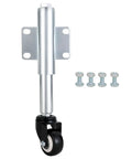 2 Inch Spring Loaded Gate Wheels Heavy Duty Swivel Caster With Retractable Casters For Yard Fence Garden Wooden Gate 110 Lb Capacity Four Hole Mount Easy Install With Four Mounting Holes And M8 Bolts, showing wheel and mounting bracket with bolts