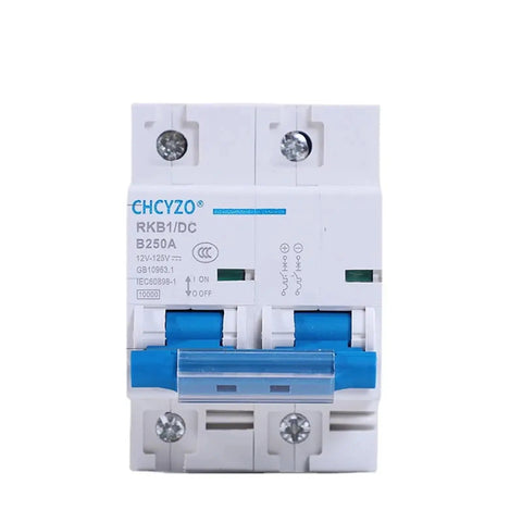 Front view of Two Pole Solar Battery Protection Circuit Breaker 12 To 125V With 80A 100A 125A 150A 200A Or 250A Current Options