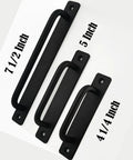 12 Pack Matte Black Aluminum Cabinet Pulls showcasing 5 inch length with various sizes, includes 24 screws for cabinets and drawers.