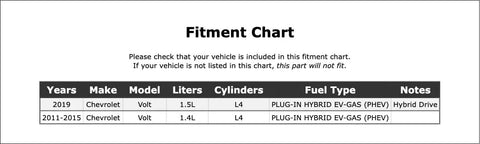 Fitment chart for Boss Grade Engine Auxiliary Water Pump For Chevrolet Volt 2011 Through 2019 with vehicle details.