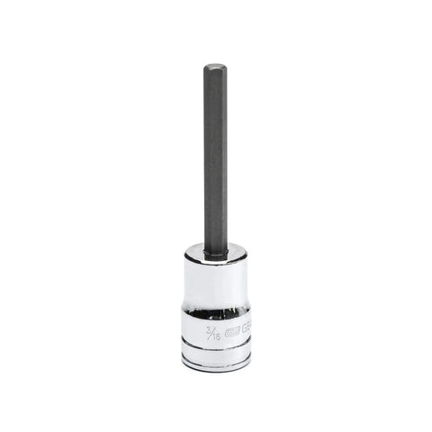 Close-up of one piece from Seven Piece Three Eighths Inch Drive Mid Length Hex Bit Socket Set SAE and Metric with S2 Steel Insert Bits.