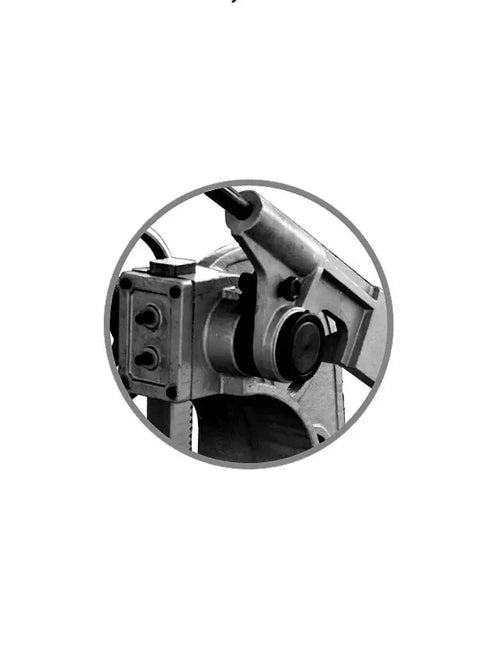 Close-up of heavy-duty cast frame detail on Beefy 5 Ton Ratchet Arbor Press With Heavy Duty Cast Frame 4 Position Anvil Quick Ram Hand Wheel