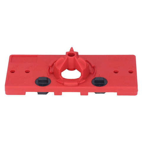 Top Grade 35mm Hinge Hole Saw Jig Kit For Woodworking Pros With Locator Bit And Precise Boring Tool Set, red base with locator feature.