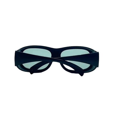 Professional Industrial Safety Goggles Featuring Wide Spectrum Coverage And Thick Absorbing Mineral Glass Lens Built Dead Tough For All Day Grinds On Harsh Job Sites, front view with dark frame and clear lenses.