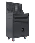 Rolling Tool Box Organizer With Wheels Heavy Duty Tool Cart With Drawers And Liners And Locking System, black steel, pegboard back