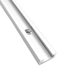 Close up of Game Changing Aluminum T Track T Slot Fixture Channel showing smooth, anodized surface for router table use.