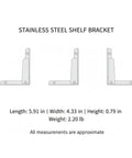 Diagram of Stainless Steel L Shaped Wall Bracket Heavy Duty Shelf Support with measurements for vertical storage