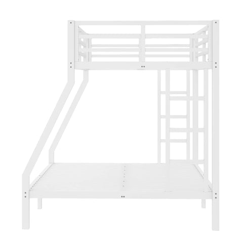 Heavy Duty Twin Over Full Metal Bunk Bed With Dual Ladders Rock Solid Steel Construction White Finish side view