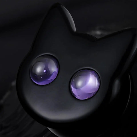Black Cat Ear Gauges 5/8 Inch Stainless Steel Ear Tunnels With Dope Cartoon Cat Design And Purple Eyes For Standout Piercings