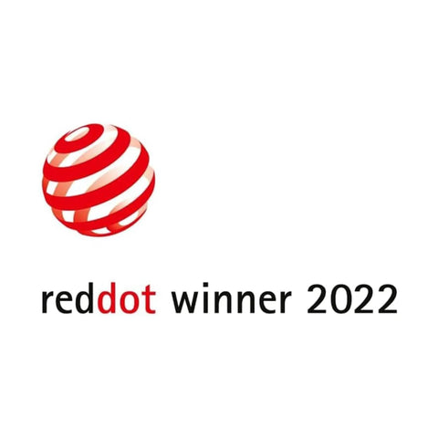 Red Dot Award winner logo 2022 featuring a red and white striped sphere with the text 'reddot winner 2022' below.