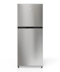 Compact Counter Depth Refrigerator With Top Freezer 11.6 Cubic Feet, Slick Silver Vibe, front view with brushed metal finish.