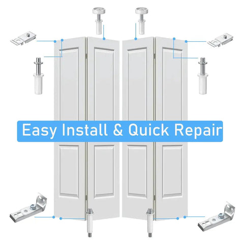 Two Pack Bifold Door Hardware Repair Kit For Sliding Closet Doors DIY Replacement Parts Set With Top And Bottom Pivots Guides Wheels Brackets And Screws For Seven Eighths To One Inch Tracks Stainless Steel And Nylon