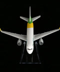Top view of A320 1/400 Diecast Airplane Model with Alloy Fuselage, 6.1 Inch Length, 5.5 Inch Wingspan on Plastic Display Base