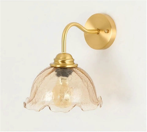 UBNMIUBV Modern Industrial E27 Gooseneck Vintage Brass Wall Sconces Glass Shade Indoor Wall Mounted Lamp Fixture close-up view.