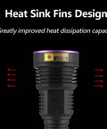 Ultra Bright 365nm UV Flashlight 36W USB C Rechargeable Black Light heat sink fins design for improved heat dissipation
