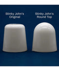 Comparison of Stinky John's Original and Round Top toilet bolt caps, white plastic, for Universal Fit Toilet Bolt Caps 1/4 Inch or 5/16 Inch