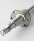 Close-up of Smooth Precision Ball Screw SFU1204 with 1204 Flange Single Ball Nut for CNC and 3D printer projects, 400mm steel construction.