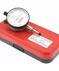 Dial Drop Indicator Half Inch Range With 0 To 50 Reading And Two Point Two Five Inch Dial Stainless Steel Stem Tungsten Carbide Ball Anvil Hardened Ground Point Lug And Flat Mount AGD Group Two Continuous Dial NPL Traceability Adjustable Bezel in red case