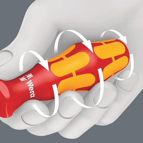 Insulated VDE Slotted Screwdriver 0.5 X 3 X 100 mm For 1000V Work, 160 I Series with ergonomic handle in hand