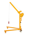 Rugged Foldable Hand Crank Engine Hoist Built Solid Like A Tank For Heavy Shop Tasks That Require Serious Lifting Power Without Any Sweat Or Hassle, yellow steel crank hoist with hook.