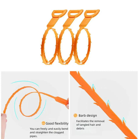 Three flexible drain snakes from Real Heavy Duty Sink Plunger Paired With Three Flexible Drain Snakes To Knock Out Stubborn Clogs.