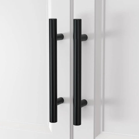 Matte Black Cabinet Handle Set Of 15 With 3 Inch Center Hole Stainless Steel Drawer Pulls And Knobs For Cabinets Bathrooms And Cupboards Durable Kitchen Hardware With Classic Round Tube Design For A Sleek Dope Upgrade on white cabinet doors