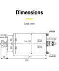 Technical dimensions of Heavy Duty Water Cooled CNC Spindle Motor 4.5KW 5KW 6KW For Milling Machines 220V 380V.