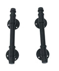 Dope Industrial Pipe Barn Door Handle Set In Rustic Black Iron, Front Sliding Gate Hardware, 12 Inch Door Pulls, Set Of Two