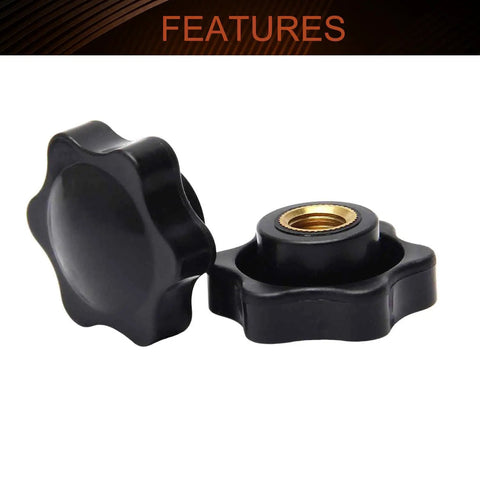 Rock Solid Grippy Star Clamping Knob Handles M10 Female Thread Black Plastic Built For Tough Workbench Jobs And Weekend Repairs Delivers A Smooth Ergonomic Comfort Grip That Will Not Rust In Your Home Garage Or Professional Shop