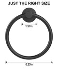 Matte Black Wall Towel Holder And Ring - Stainless Steel Heavy Duty Hand Towel Bar For Bathroom And Kitchen, dimensions shown