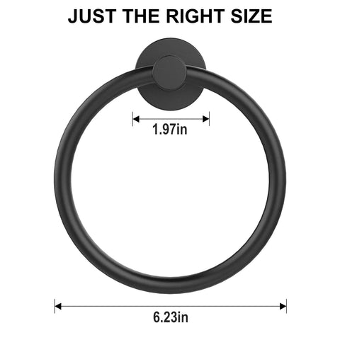 Matte Black Wall Towel Holder And Ring - Stainless Steel Heavy Duty Hand Towel Bar For Bathroom And Kitchen, dimensions shown