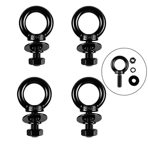 Beefy Four Piece Heavy Duty Lifting Ring Eye Bolt Kit In Stainless Steel 304 With Nuts Washers And Spring Washers M12 By 50mm Threads Half Inch By Two Inch Size Easy Install For Hoisting And Rigging, black eye bolts