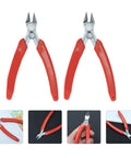 Two Pack Stainless Steel Wire Cutter Pliers With Sharp Nose For Easy Wire Cutting And Stripping, shown with red handles and steel blades.