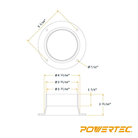 Technical diagram of 4 Inch Inlet Flange Dust Collection Ducting Connector For Attaching 4 Inch Hoses And Machine Ports In Woodworking Shops Your Go To Dryer Duct Adapter For Reliable Dust Collection System with measurements.