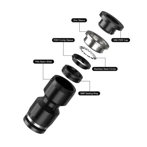 Pro Grade Pneumatic Fittings Kit For Air Hoses Straight Push In Quick Release Connectors 4mm 6mm 8mm exploded parts view