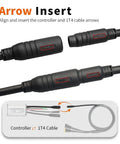 Waterproof Eight Pin 1T4 Electric Bike Cable Controller Kit connection with plug and play details, arrows for alignment.