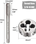 Two Piece 5/16-18 UNC Tap And Die Set With High Speed Steel And Alloy Steel For Right Hand Threads Includes Straight Flute Tap And Round Thread Die Great For New Or Retapping Damaged Threads And Fast Chip Removal