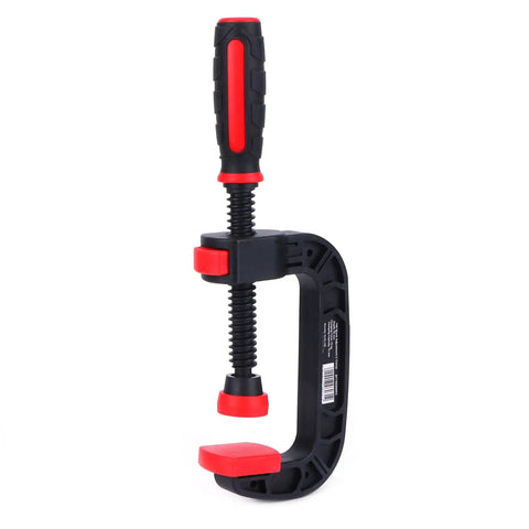 One Hand Quick Release G Clamp And C Clamp Heavy Duty Woodworking Holding Tool With Movable Jaw And Soft Grip For No Fuss DIY Carpentry Projects And Workshop Use 3 Inch Opening 75mm, black and red C clamp