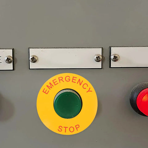 Emergency Stop Sign Stickers For Industrial Machinery 2.44 Inch Self Adhesive Labels on control panel