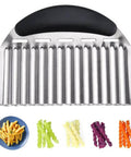 Heavy-duty stainless steel crinkle cutter with black handle for potatoes and vegetables (1 pc)