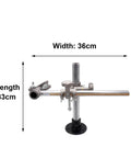 Heavy Duty Mini Welding Torch Holder Stand With Adjustable Vertical Height And Horizontal Sliding V Clamp Mounts For MIG TIG Guns A Total Workhorse For Welding Positioners And Turntables shown with dimensions.